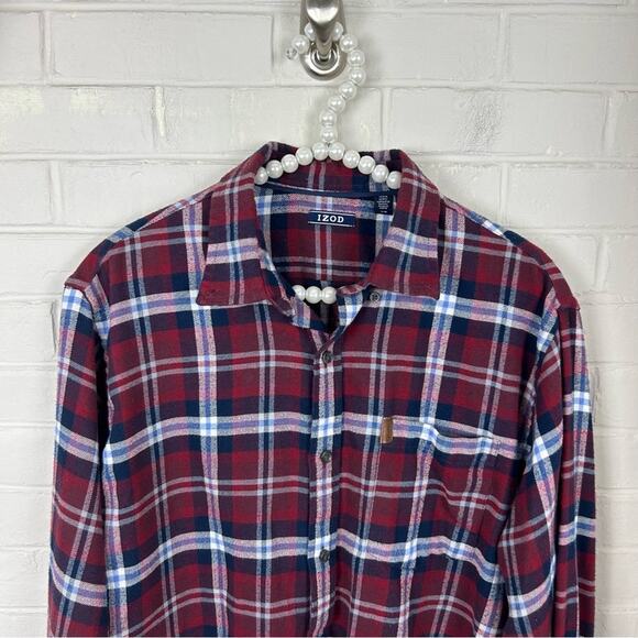Izod Red Plaid Flannel Shirt Size L Unisex - Picture 6 of 6